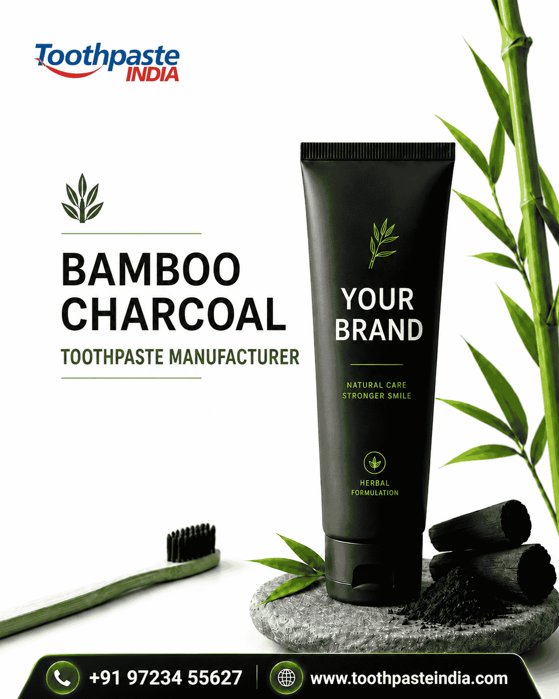 Bamboo charcoal toothpaste manufacturer offering bamboo charcoal teeth whitening toothpaste & private label manufacturing solutions in India.