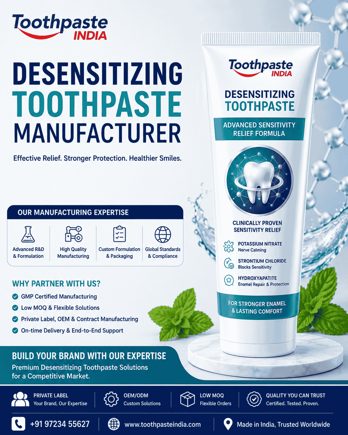 private label desensitizing toothpaste manufacturer with natural desensitizing toothpaste, prescription desensitizing toothpaste, and repair and protect toothpaste solutions.
