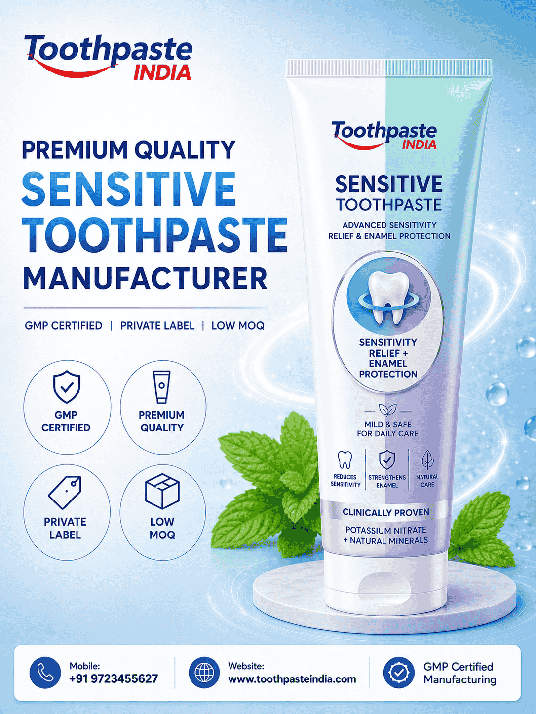 Best sensitive toothpaste manufacturer with dentist recommended toothpaste for sensitive teeth and private label sensitive toothpaste manufacturer solutions.