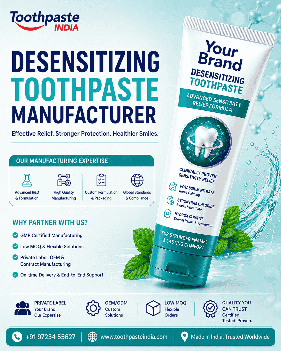 Desensitizing toothpaste manufacturer with private label desensitizing toothpaste manufacturer and third party desensitizing toothpaste manufacturer India solutions.