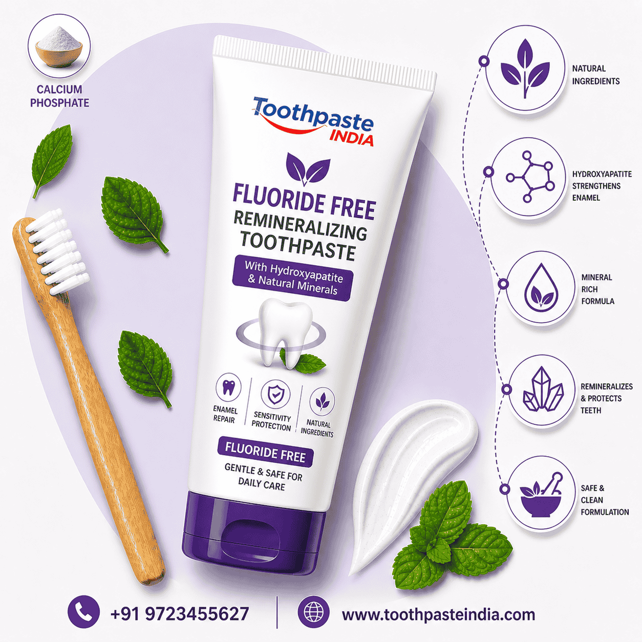 fluoride free remineralizing toothpaste manufacturer India with hydroxyapatite enamel repair toothpaste and natural ingredients