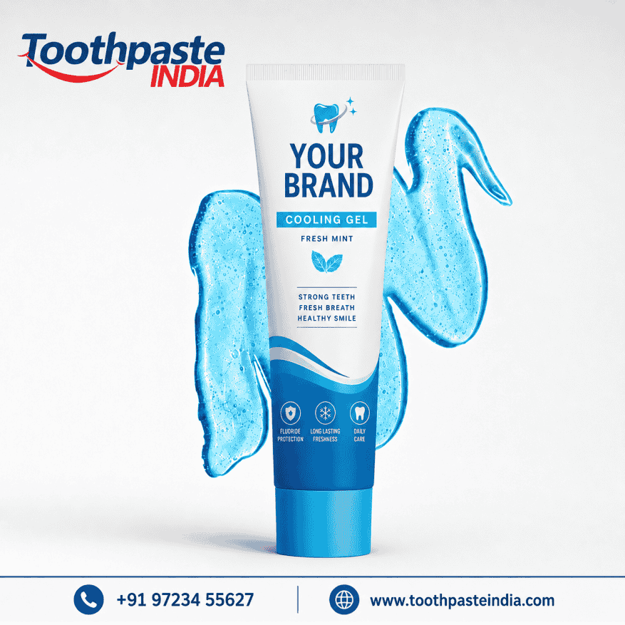 Gel toothpaste manufacturer by Toothpaste India with custom toothpaste manufacturing, fresh mint formula, and private label toothpaste manufacturing in India