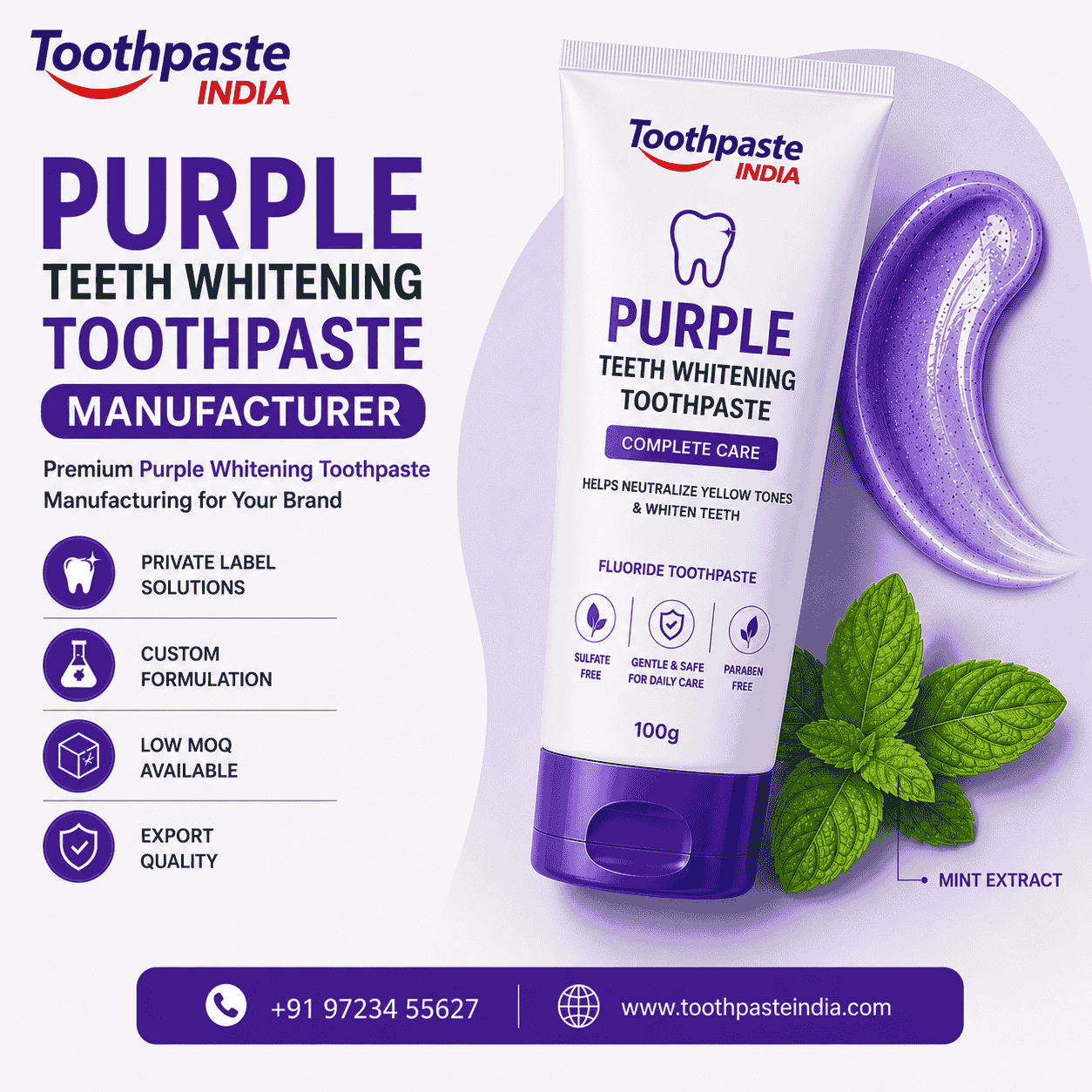 Private Label Purple Teeth Whitening Toothpaste Manufacturer 