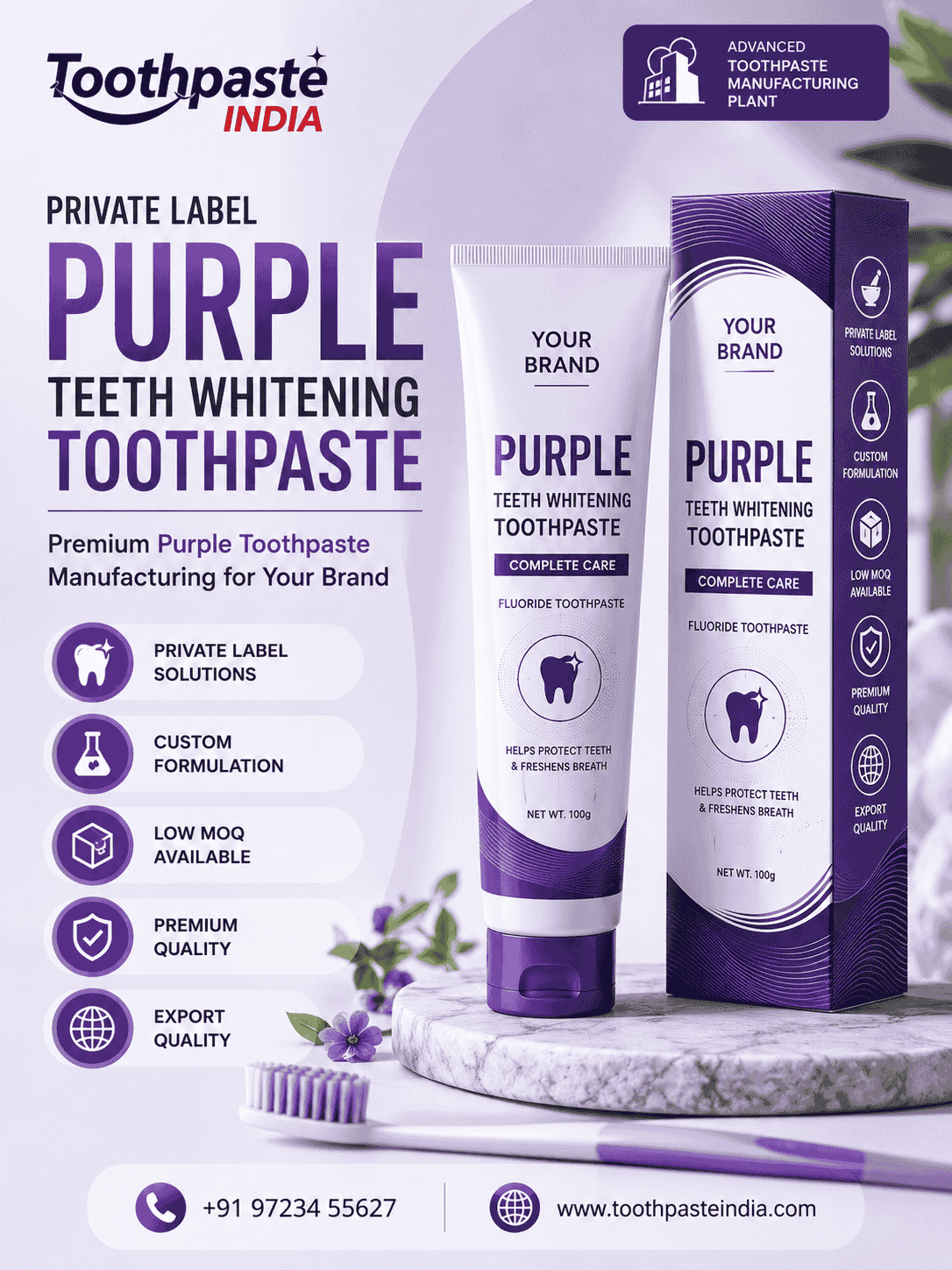 Private Label Purple Teeth Whitening Toothpaste Manufacturer in India