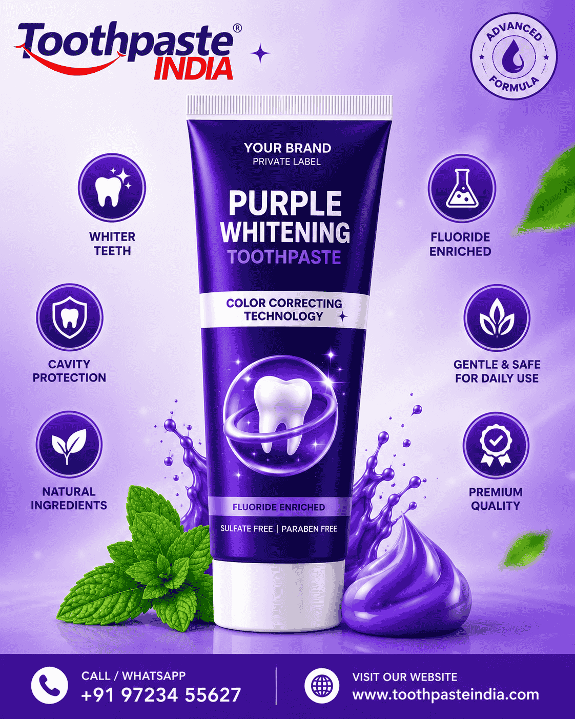 purple whitening toothpaste manufacturer with private label by Toothpaste India