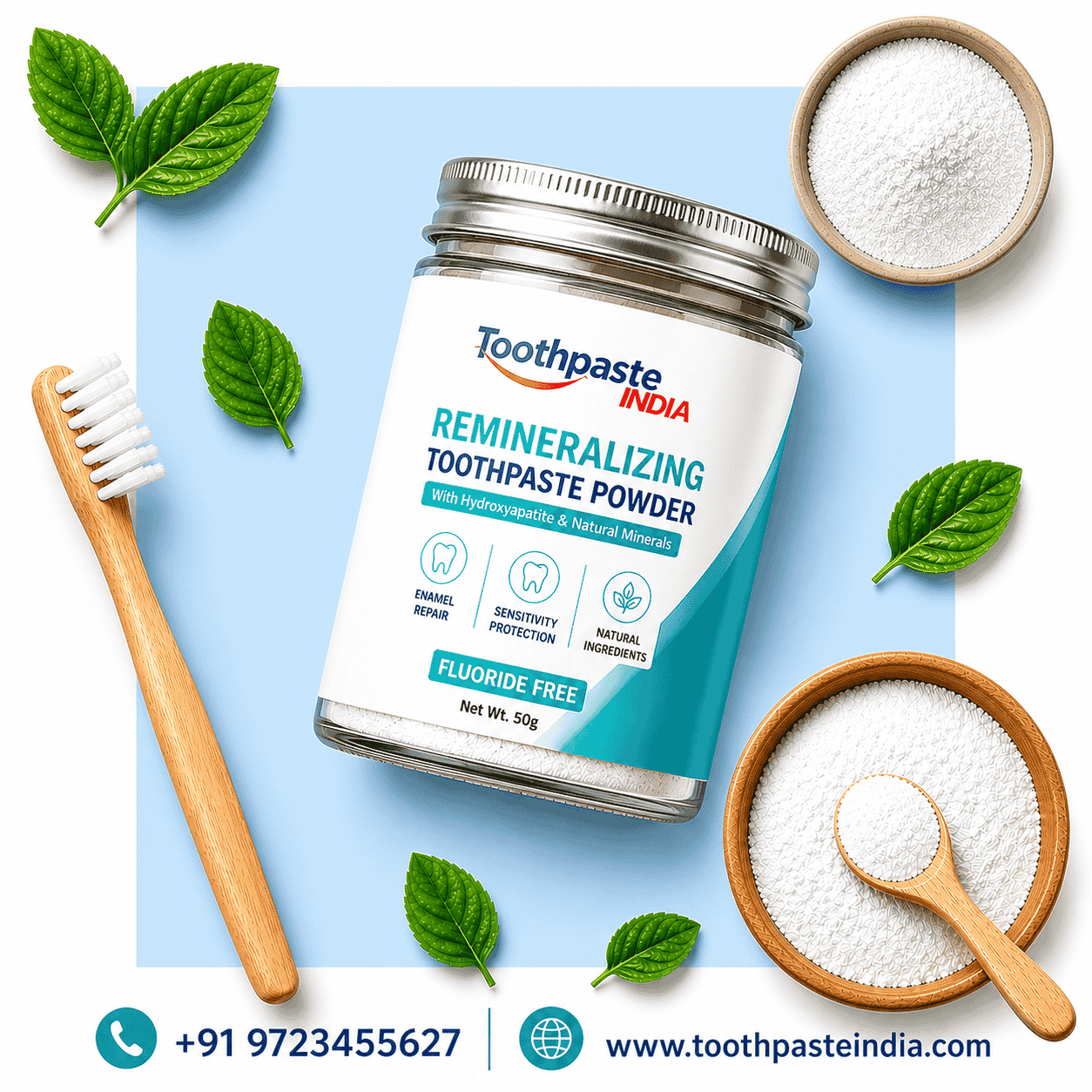 Remineralizing toothpaste powder manufacturer India glass jar with hydroxyapatite natural tooth powder Toothpaste India