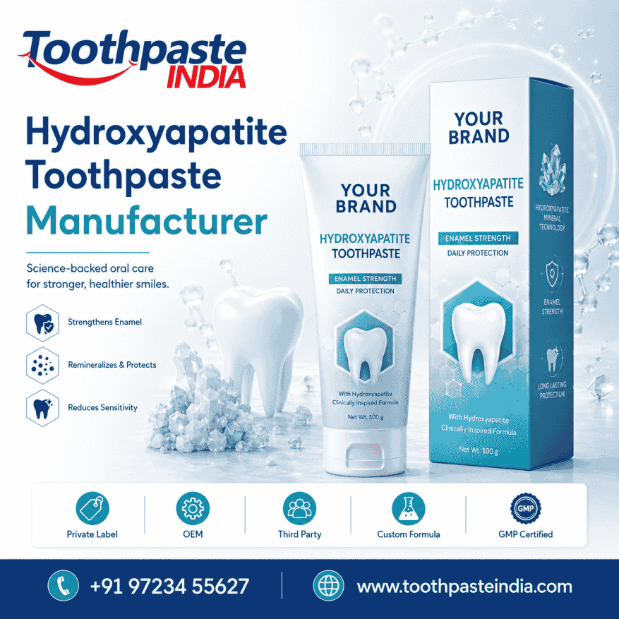 Hydroxyapatite Toothpaste Manufacturer in India by Toothpaste India offering custom toothpaste tube and box with private label, OEM, third party, and GMP-certified manufacturing