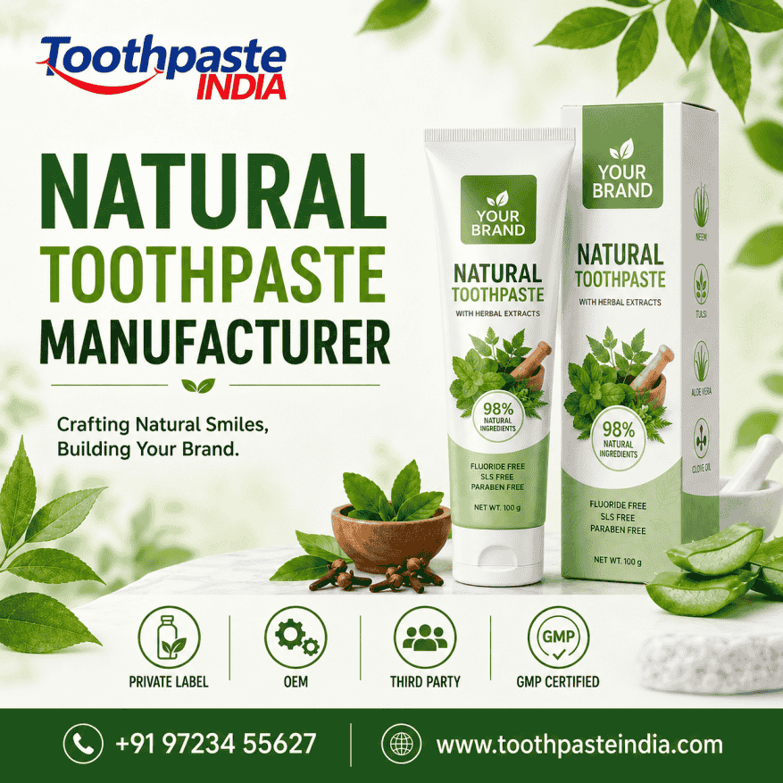 Natural toothpaste Manufacturer offering SLS free, hydroxyapatite, vegan, herbal, fluoride free charcoal, whitening, periodontal care, cruelty free, with natural ingredients