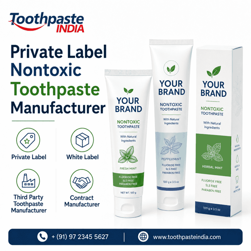 Private Label Nontoxic Toothpaste Manufacturer by Toothpaste India offering white label, third party, and contract manufacturing solutions in India