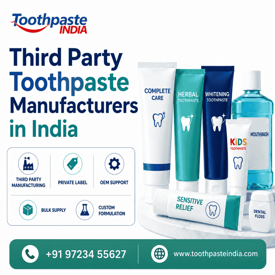 Third Party Toothpaste Manufacturers in India by Toothpaste India with toothpaste, mouthwash, kids toothpaste, dental floss, and oral care manufacturing services.