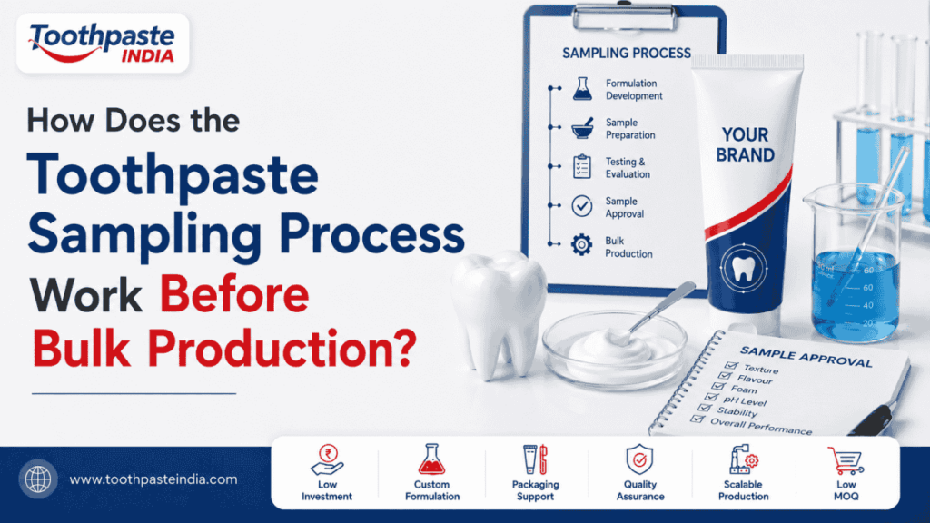 Toothpaste sampling process before bulk production in a manufacturing laboratory