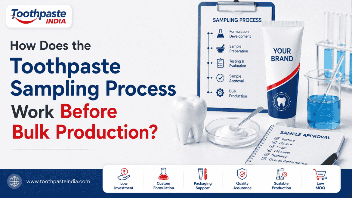 Toothpaste sampling process before bulk production in a manufacturing laboratory