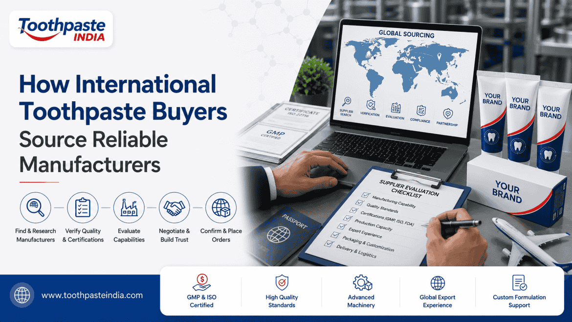 International toothpaste buyers evaluating reliable manufacturers, export certifications, product quality and private label toothpaste sourcing