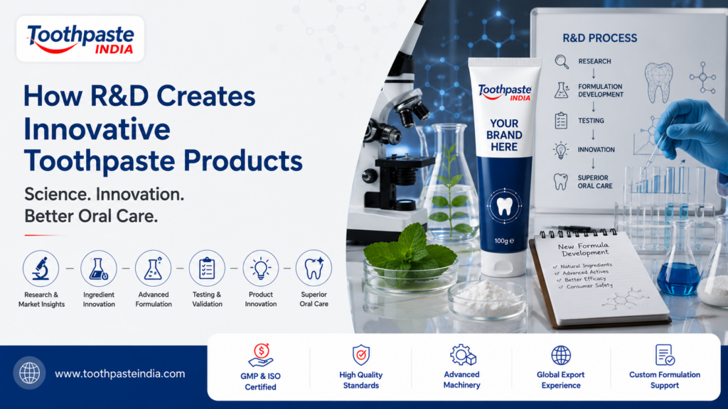 Toothpaste research and development with innovative toothpaste formulations, laboratory testing, custom toothpaste formulation and oral care product innovation.