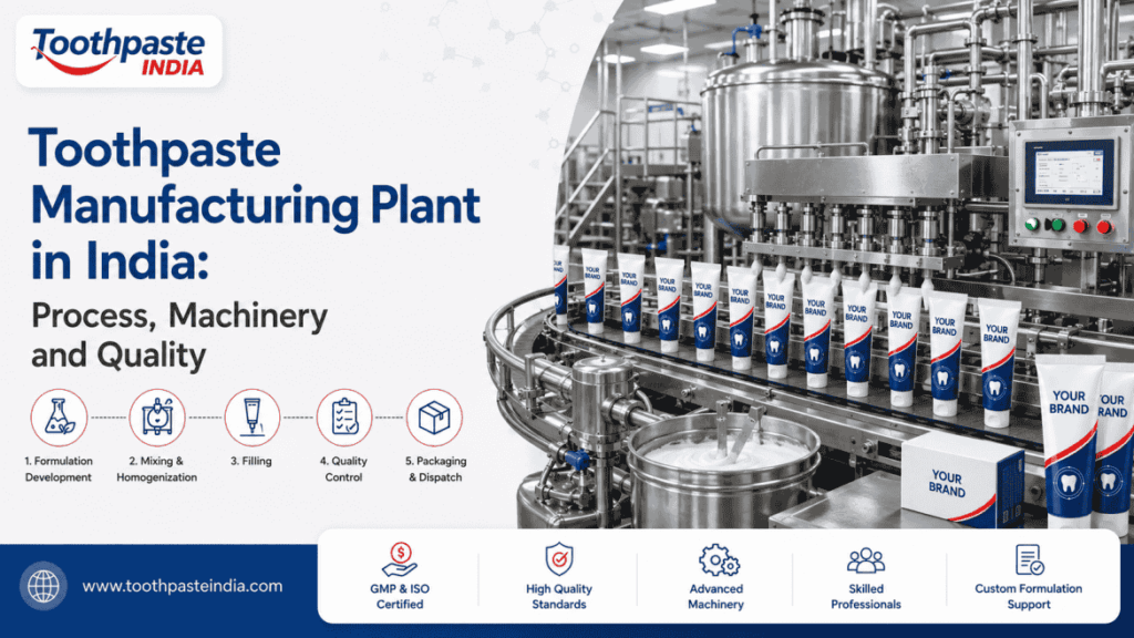 Toothpaste manufacturing plant in India showing mixing, filling, quality control and toothpaste packaging machinery