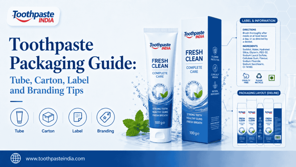 Toothpaste packaging guide showing tube, carton, label design and branding tips for private label toothpaste brands
