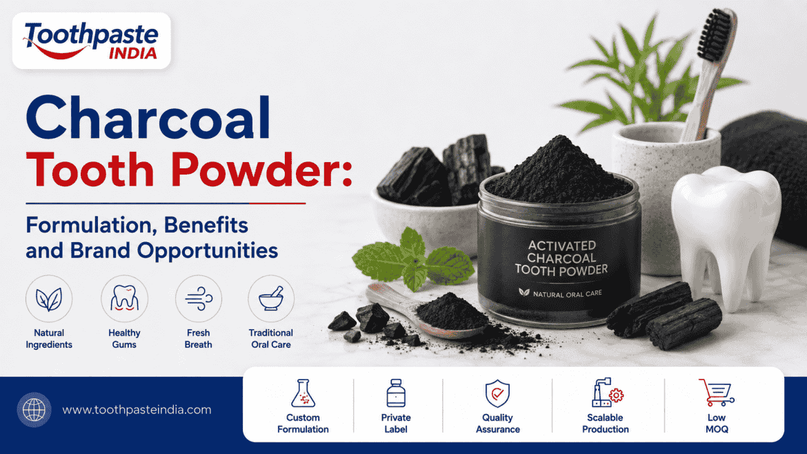 Charcoal tooth powder with activated charcoal for oral care and private label manufacturing
