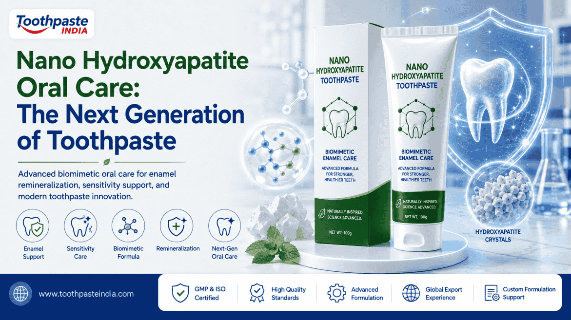 Nano hydroxyapatite oral care toothpaste for enamel remineralization, sensitivity care and next-generation oral care