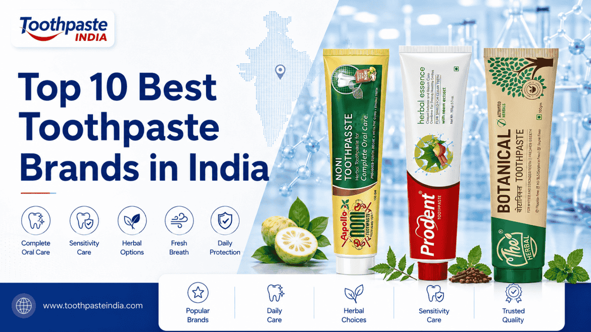 Top 10 best toothpaste brands in India featuring Apollo Noni, Prodent and The Herbal toothpaste